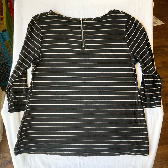 Green Envelope Women 3/4 Sleeve Crewneck Long Blouse size XL,Black White Stripes - Picture 8 of 8